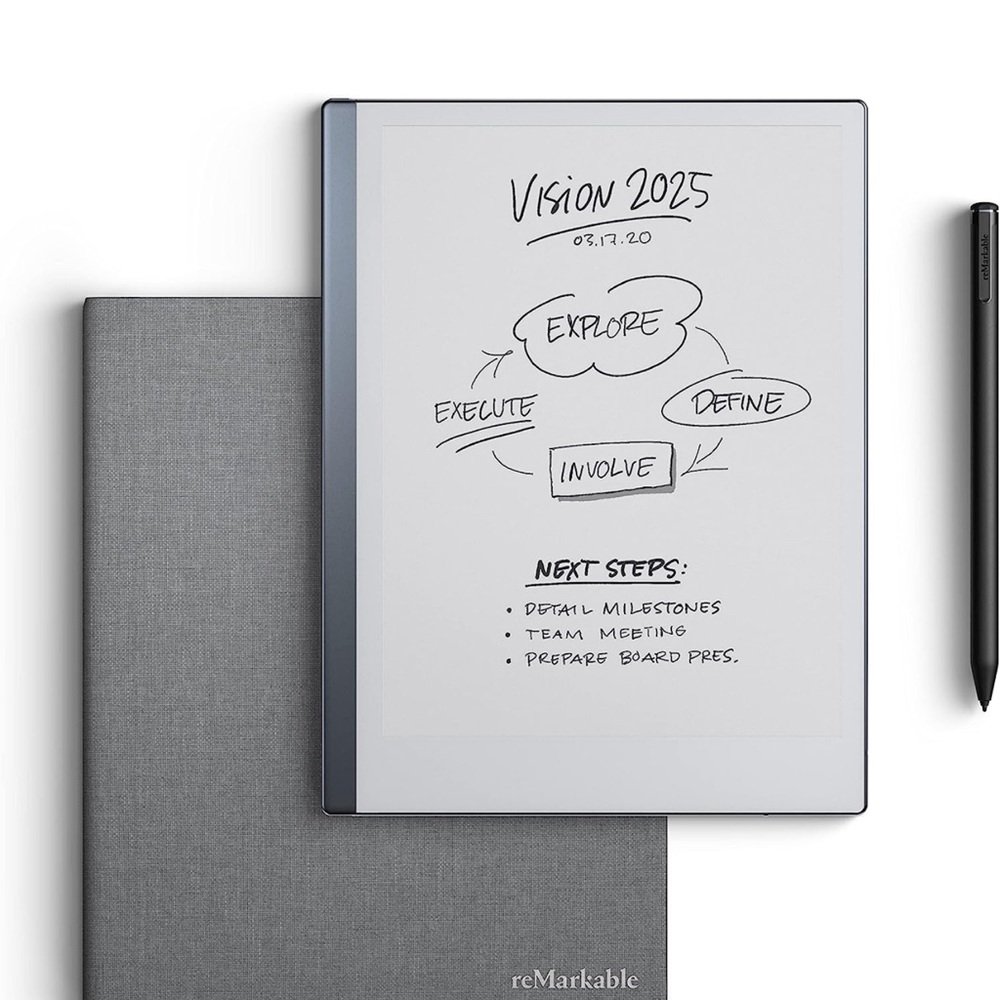 10.3” Remarkable 2 digital note taker  + pen/ eraser+ book folio gray polymer.